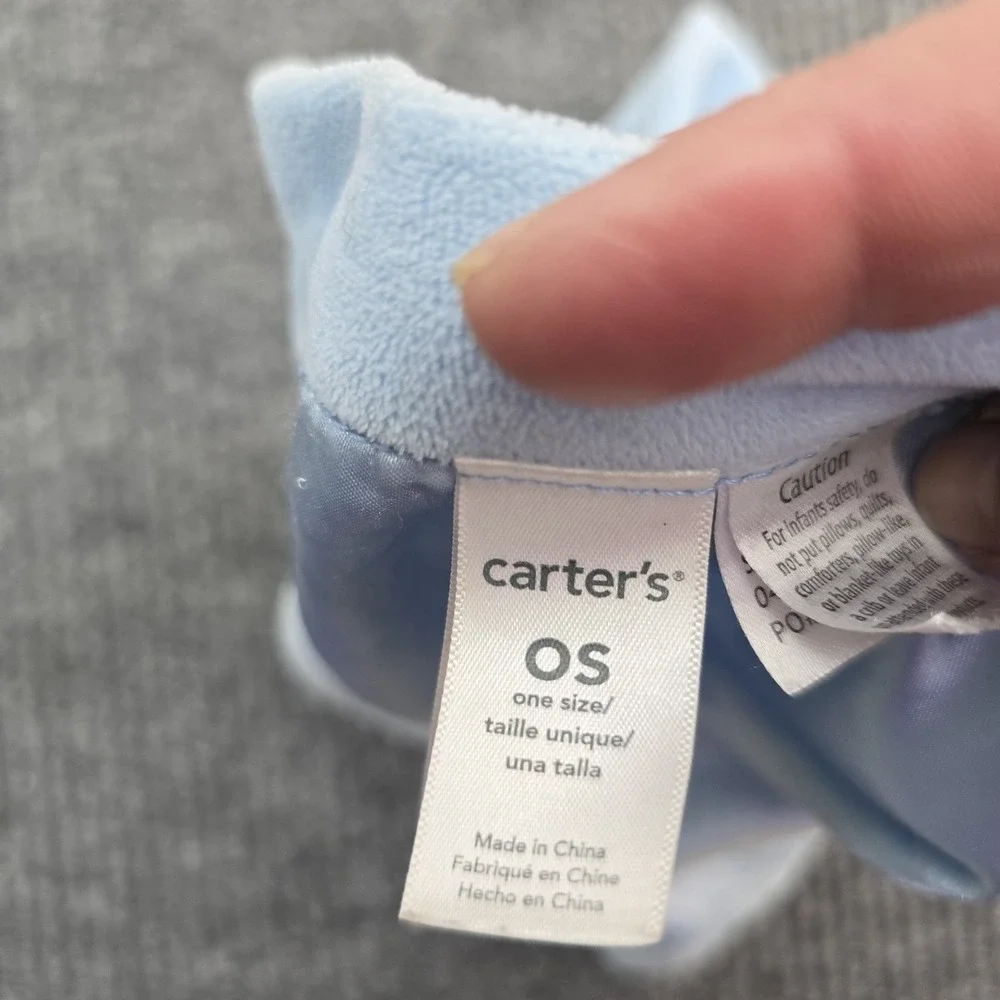 Carters Blue Elephant Baby Lovey Security Blanket‎ Stripes Plush Rattle Satin